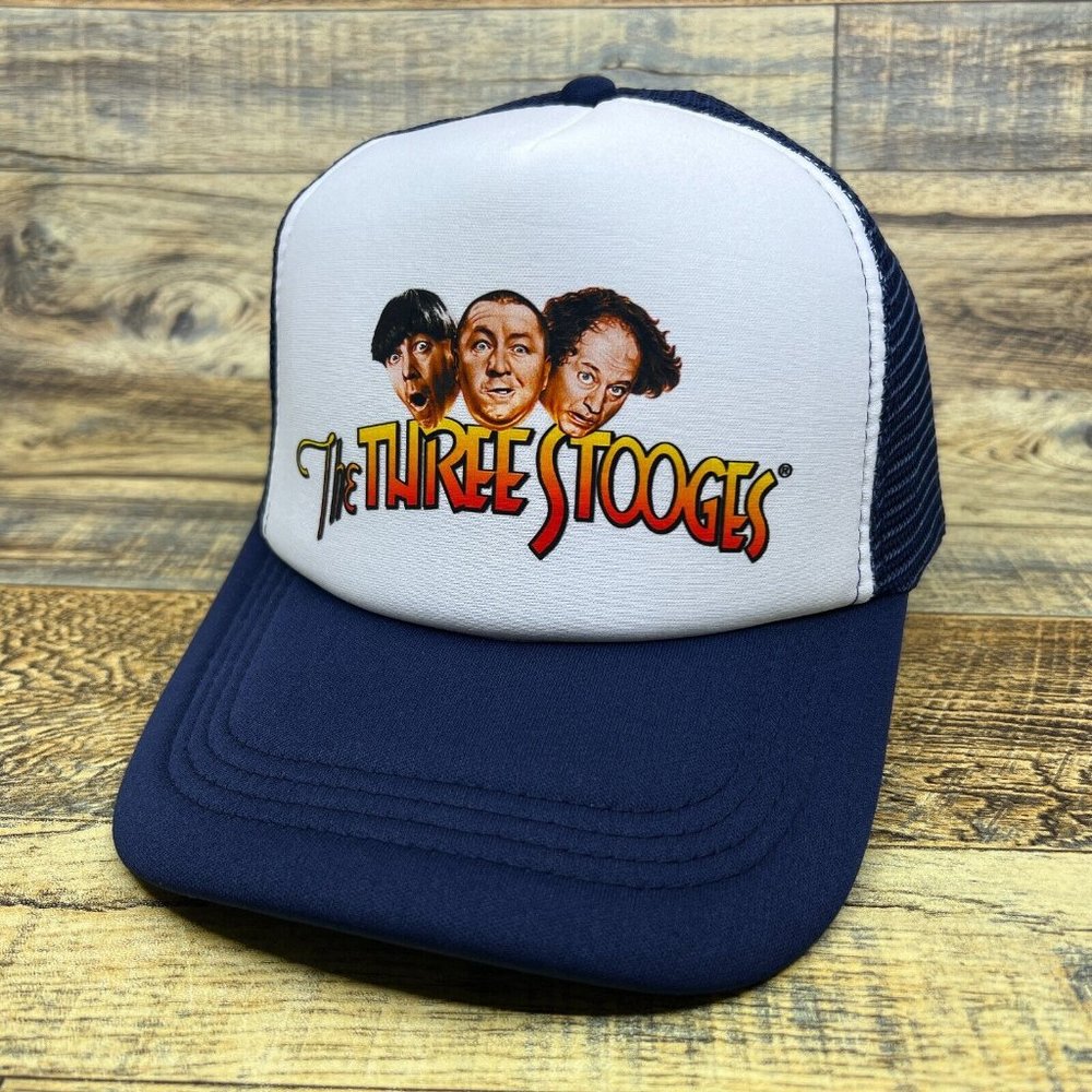 The Three Stooges Mens Trucker Hat Navy Snapback Moe Larry Curly Vintage TV Cap